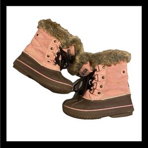 London Fog Pink and Brown Kids Snow Boots